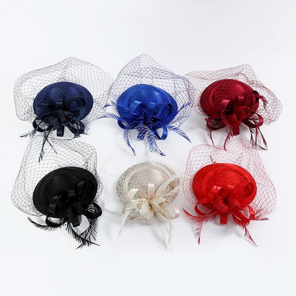 

beanie/skull caps stock european and american dance dinner hat jockey club linen headdress bridal hairpin formal, Blue;gray