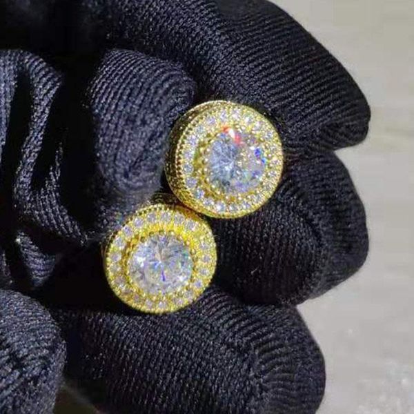 

hip hop micro pave round white zircon stud earrings for men women rock style gold bling fashion z4t328, Golden;silver