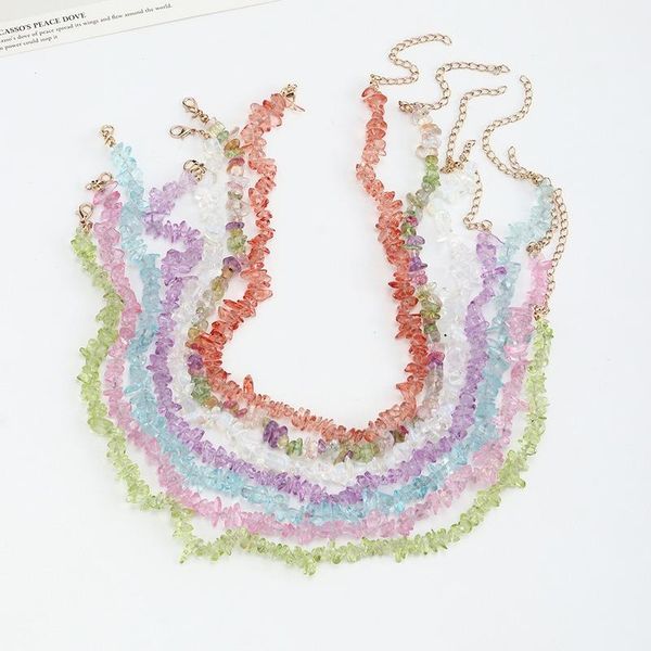 

chains 2021 wholesale bohemian multicolored transparent crystal choker necklace bridal handmade irregular ladies jewelry party gift, Silver