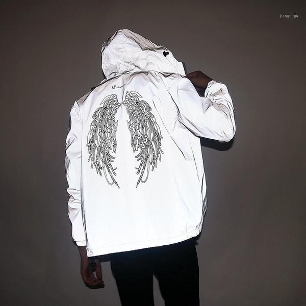 

men's autumn men /women windbreaker reflective jacket casual hip hop hooded coat streetwear night shiny harajuku jackets 5xl, Black;brown