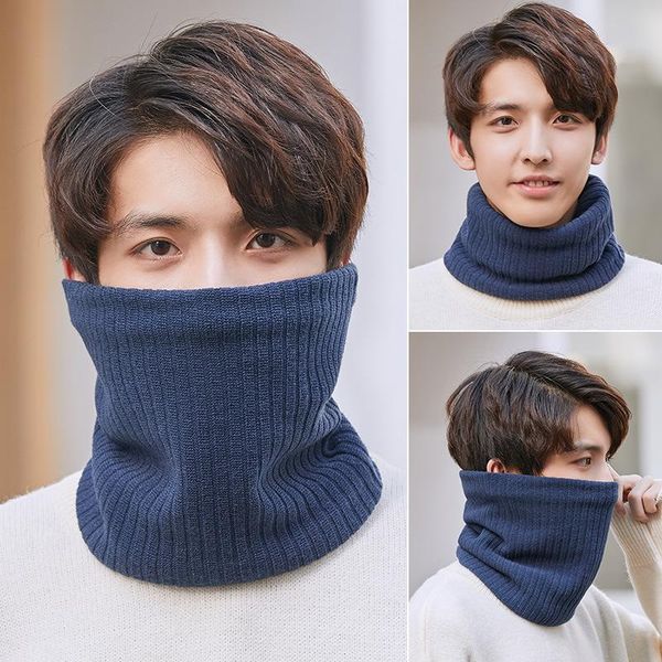 

scarves spot winter knitted neck cover outdoor warm solid color men double-layer to prevent cold cross-borde, Blue;gray
