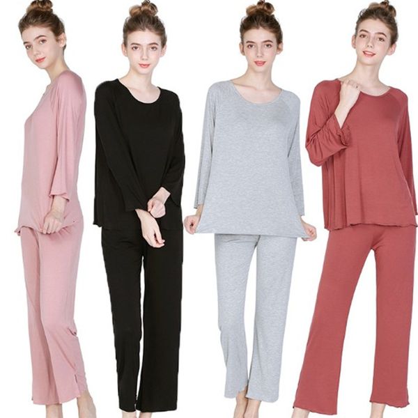 

women's sleepwear 2xl-6xl plus size pyjamas women long sleeve autumn winter sleepwear pajamas set modal cotton home clothes loose, Black;red