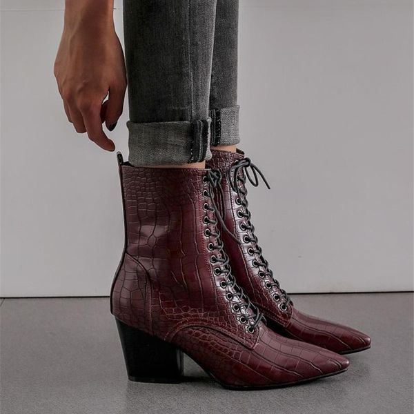 

boots 2021 autumn winter fashion cowgirl women shoes western cowboy ankle pointed toe embossed black heel boot