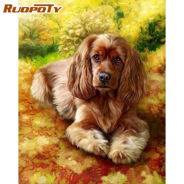 

paintings ruopoty frameless diy painting by numbers dog animals modern wall art picture coloring 40x50