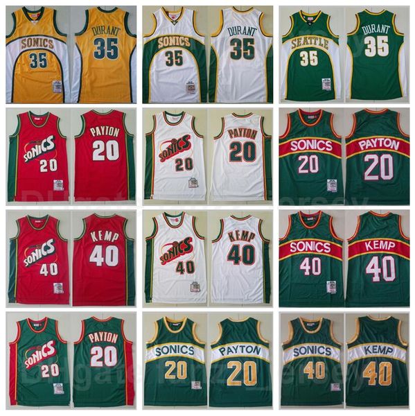 

retro mitchell and ness basketball gary payton jersey 20 vintage kevin durant 35 shawn kemp 40 color green red white yellow all stitched hig, Black;red
