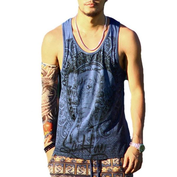 

men' tank men summer vintage elephant print bodybuilding vest loose sleeveless comfortable 2xl, White;black
