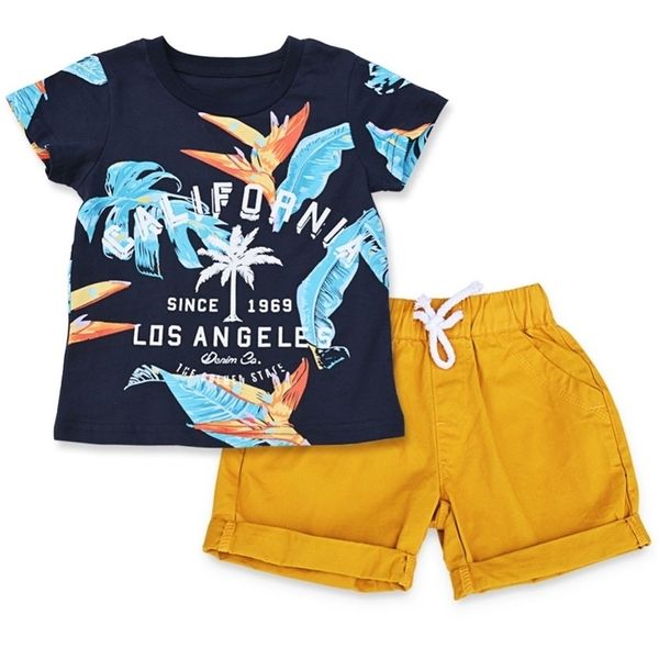 BINIDUCKLING Baby Jungen Kleidung Sets Sommer Baumwolle Blätter Gedruckt Jungen Kleidung Set T-shirt + Shorts Kinder Kinder Kleidung Outfits 210326