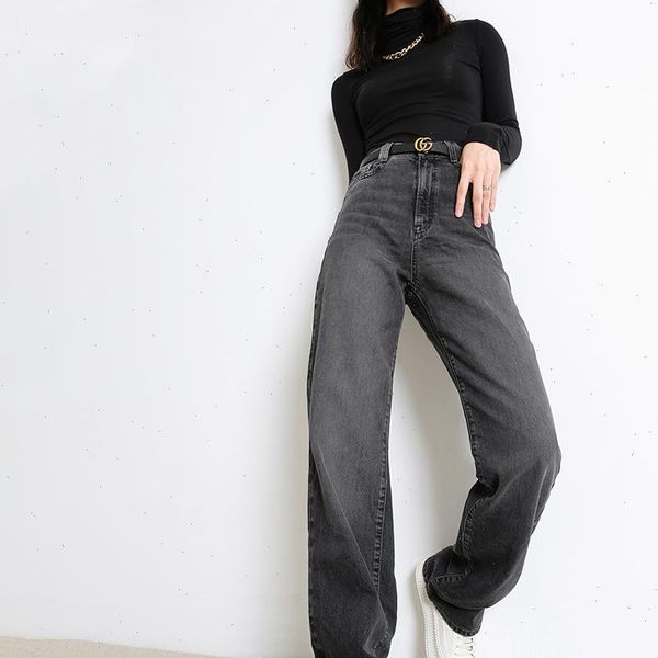 

womens casual jean denim pants high waisted wide leg jeans autumn winter tall instantly slims relaxed fit straight, Blue