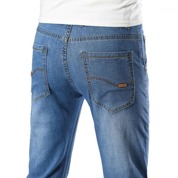 

autumn spring stretch men jeans brand business straight slim casual classic denim pants for male men's, Blue
