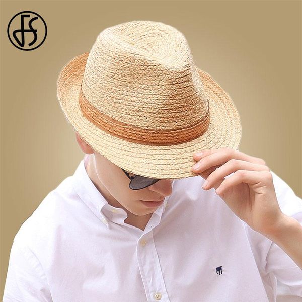 

wide brim hats fs 2021 summer men raffia sun hat casual vacation panama straw beach jazz chapeau ribbon trilby gentlemen, Blue;gray