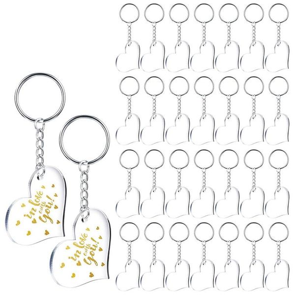 

keychains 30 blanks clear acrylic heart shape plain and pieces key chain metal rings for diy projects crafts, Silver