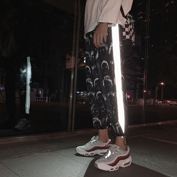 

houzhou reflective pants women hip hop joggers women pant female printing trousers gothic plus size streetwear dropshipping 210319, Black;white