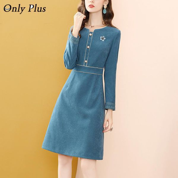 

blue luxury celebrity a-line dresses winter o-neck outwear dress casual women slim knee length button vestidos 2021 design, Black;gray