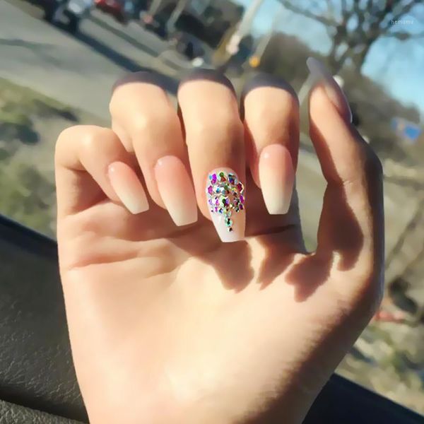 

24pcs gradient color fake nails with glue diamond bride wedding detachable false patch ti1, Red;gold