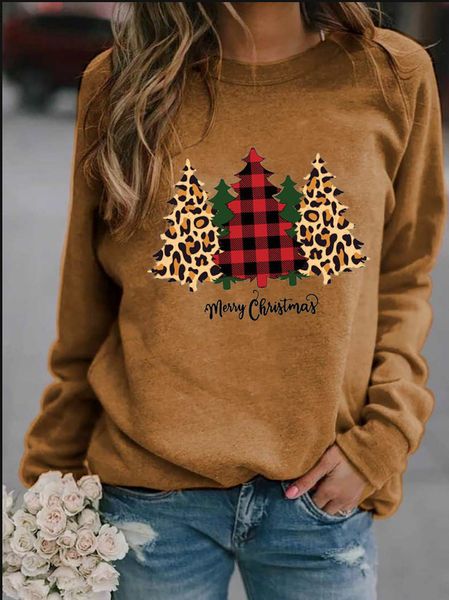 

christmas women's long sleeve printed new casual round neck loose sweater, Black
