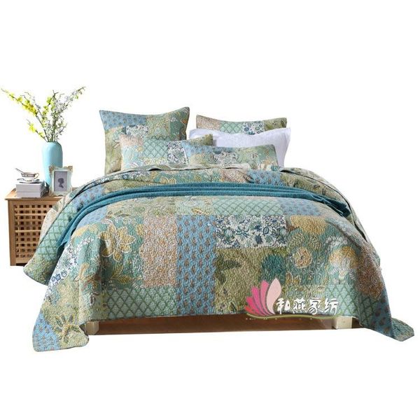 

comforters & sets 3pcs bedding set 100% cotton patchwork quilts with pillowcase king size coverlet fabric summer blanket for qt019