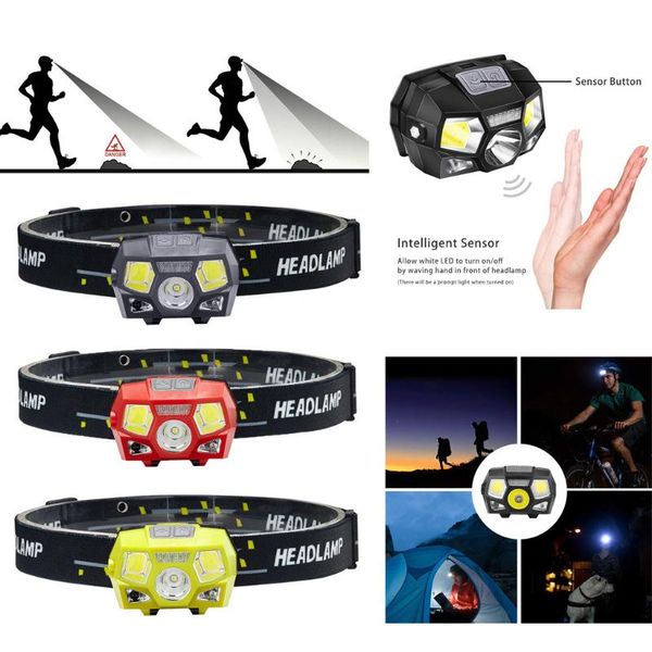 

bike lights head-mounted smart sensor headlight motion headlamp cob+q5 led rechargeable torch lamp light