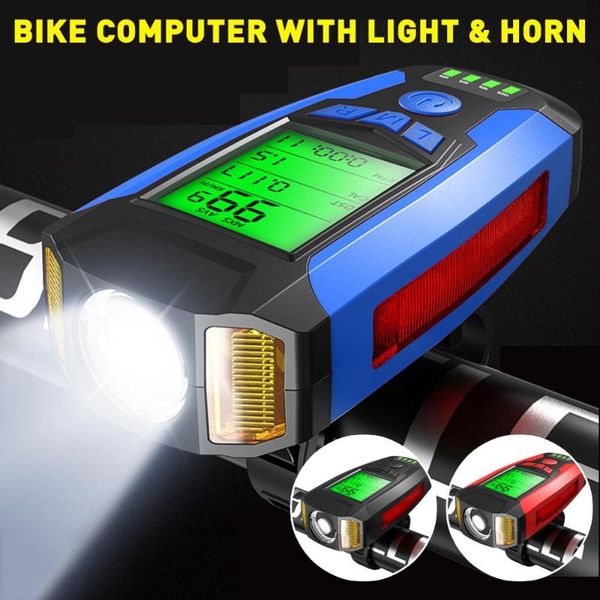 

bike horns usb rechargeable light headlights led computer speedometer cob bicycle bell cycling odometer accessories