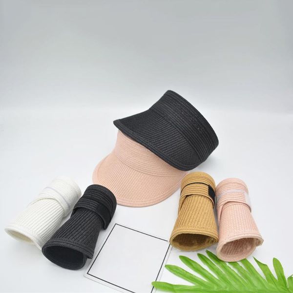 

wide brim hats 2021 1pcs fashion empty hat uv protection beach straw summer men women outdoor sports cap roll-up foldable sun, Blue;gray
