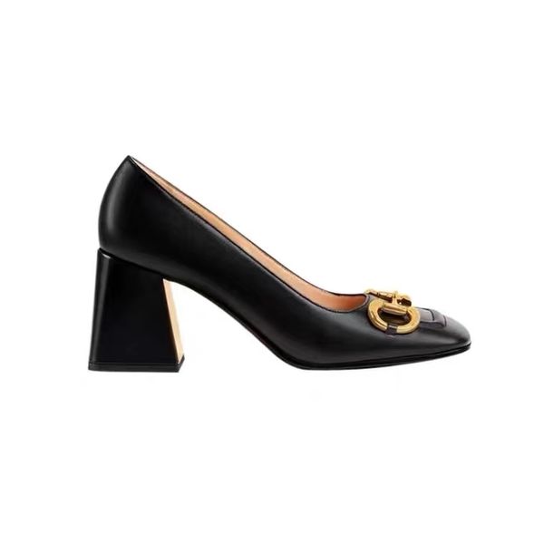 

2021euro new style women's shoes fashion metal buckle ladies sandal leather slipper mules princetown high heel trample lazy large dress, Black