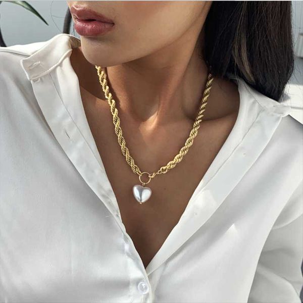 

european and american style thick chain baroque pearls retro metal necklace hip-hop punk ms jewelry gifts 2021 chains, Silver
