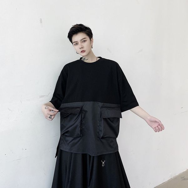 

male short-sleeve streetwear hip hop loose shirt j930, White;black