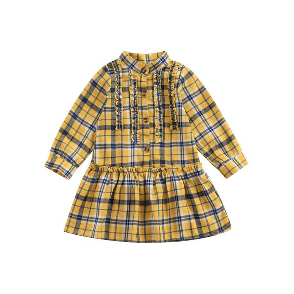 Vestiti della neonata del bambino Vestito classico scozzese Abiti casual a maniche lunghe con volant Abiti da principessa autunno inverno G1026