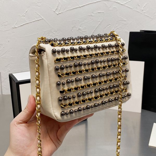 

designer bags pearl chain crossbody bag paris brand weave chains pearls womens luxury handbags woman leather mini flag pocket