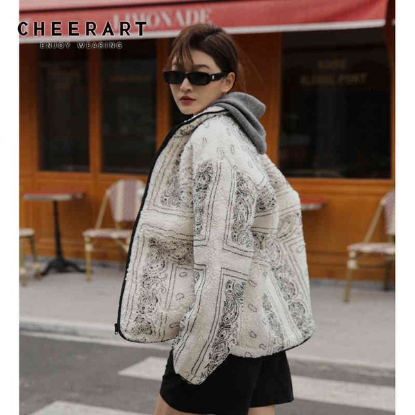 

winter shearling jacket women fuax fur coat beige thick coats fleece zipper up designer outerwear 210427, Black