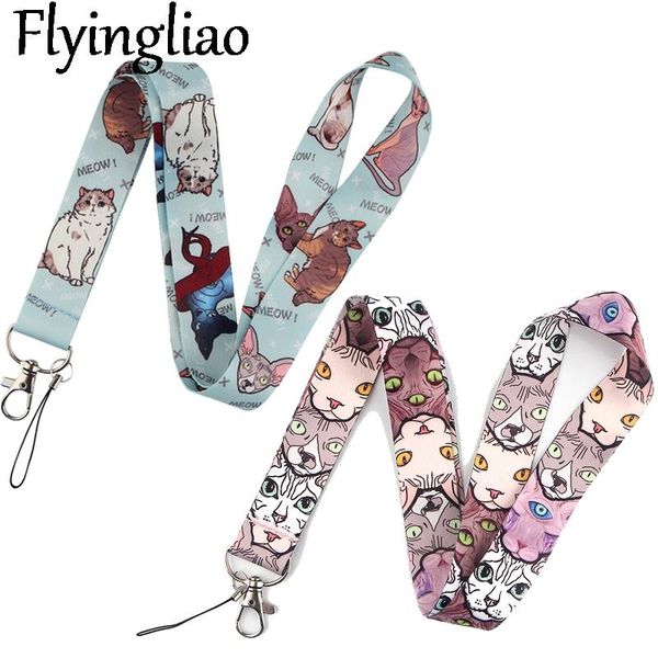 

sphynx cat keychain lanyards id badge holder card pass gym mobile phone key strap webbings ribbons decorations cell straps & charms