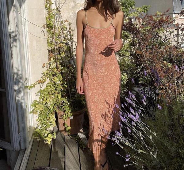 

100% silk women sling midi dress sleeveless holiday suspender long dresses vintage print sundress clothes casual, Black;gray