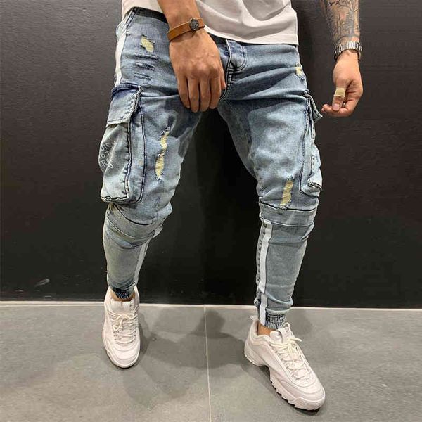 

men's jeans cargo, cargo cargo, high-end male jeans, hip hop, jogging, urban fashion. og9f, Blue