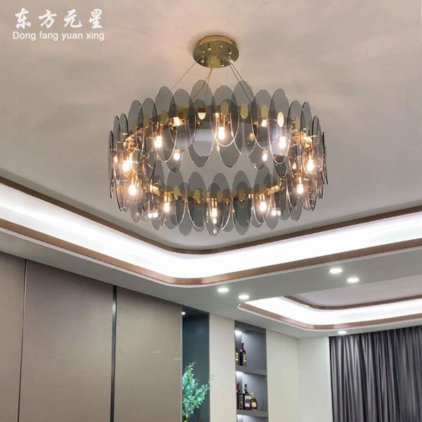 

modern g9 led chandelier lighting luxury gold metal smoke gray glass lamp dining bedroom hanging lighitng indoor luster decor chandeliers
