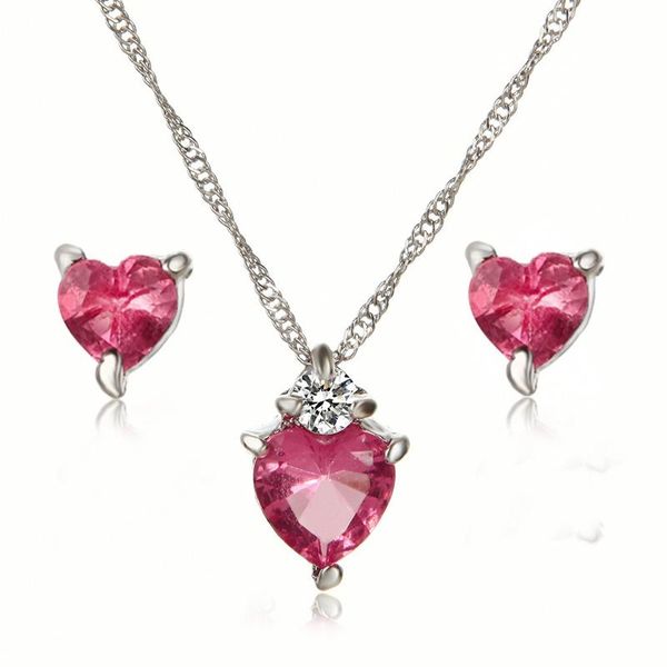 

earrings & necklace female 5 colors crystal bridal jewelry sets heart pendant for women engagement wedding gift, Silver