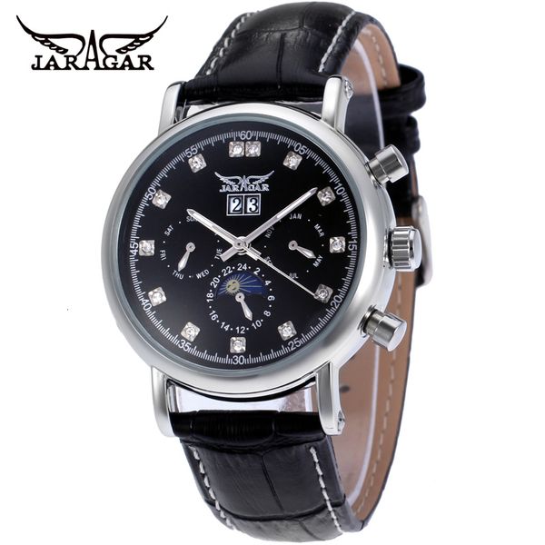 

jaragar fashion casual calendar automatic movement mechanical men watches multifunctional business man relogio, Slivery;brown