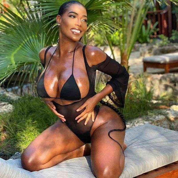 

casual dresses deep v long sleeve backless summer bodysuits cut-out women female outfits mesh bodysuit streetwe, Black;gray