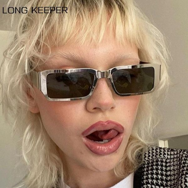 

longkeeper retro small rectangle sunglasses women 2021 designer metal sun glasses men vintage steampunk eyewear, White;black