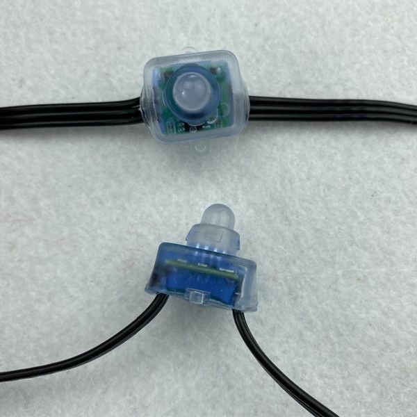 50 Stück/Set quadratischer Typ DC12V adressierbare 12 mm WS2811-Module RGB-LED-Smart-Pixel-Knoten; SCHWARZES 18AWG-Kabel, IP68; 0,2 m xConnect/13,5 mm Pigtail