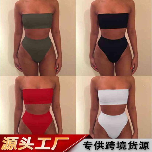 

bikini cross two piece solid color split women's swimsuit, Black;white