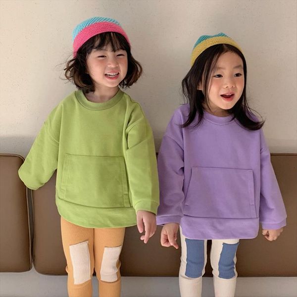 

spring kids clothes long sleeve solid o neck girls hoodies, Black