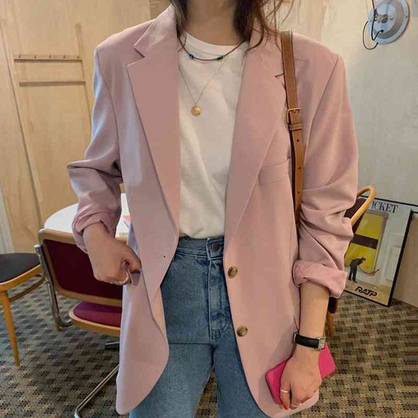 

jacket women korean style coat long sleeve single turn down collar solid color office ladies work jackets elegant loose vestido 1t0p cssg, Black;brown
