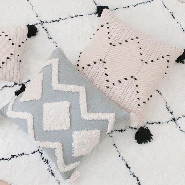 

pillow nordic morocan textured boho tufted throw case geometric pattern decorative cushion cover shell with tassels