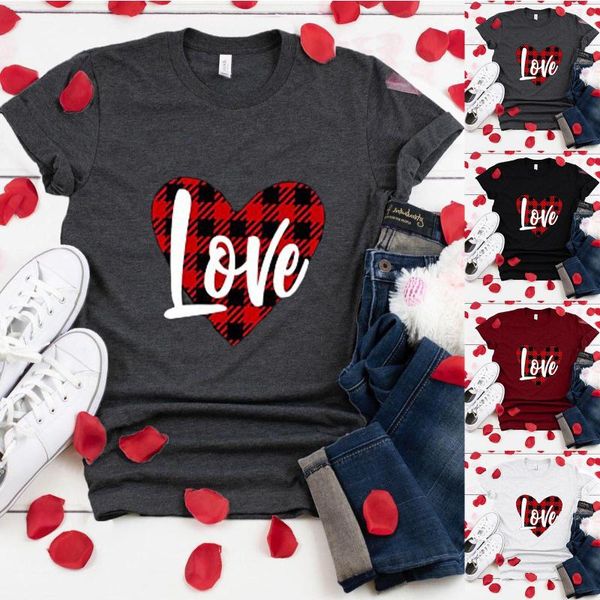 

valentine print woman tshirts fashion o-neck short t-shirt loose shirt heart-shaped ladies casual basis white shirt5 women's