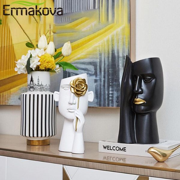 

vases ermakova minimalist portrait resin sculpture black human head vase pot office desk flower arrangement home decoration.