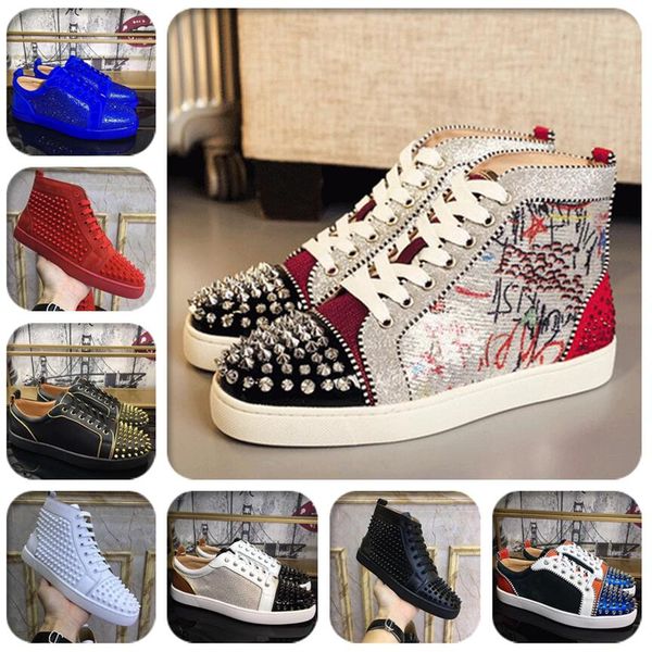

various styles red bottoms casual shoes womens mens glitter trainers leather spikes stud platform shoe flat chaussures suede scarpe suede ve, Black