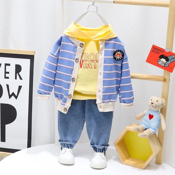 

clothing sets baby boys 2021 spring toddler infant clothes stripe coats hooded t shirt pants children kids costume, White