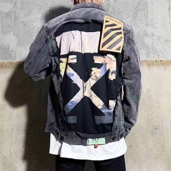 

trendy off men's and women's denim jacket, Black;brown