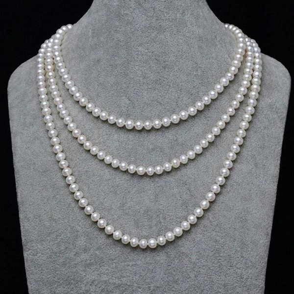 

earrings & necklace 50" +7-8mm white freshwater pearl women earring, Silver