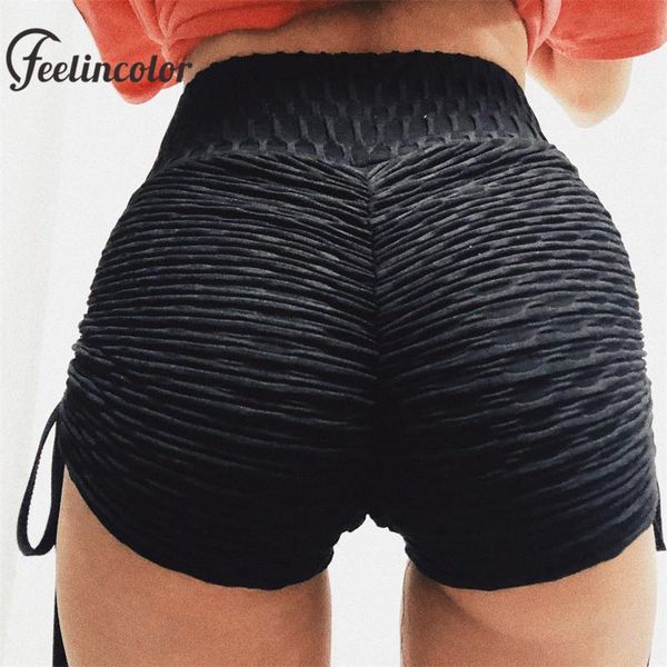 

women's shorts feelincolor bottom wrinkles women lace up push high weight bandage black short elastic plus size clothing, White;black