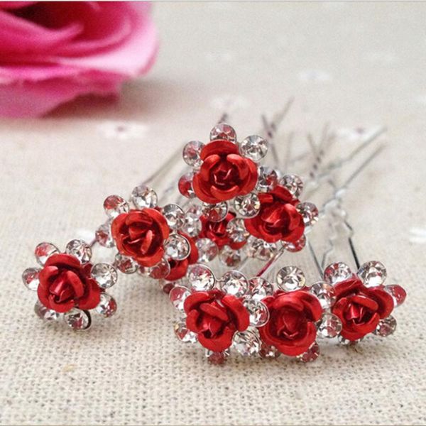 

hair clips 12pcs rhinestone hairpins rose bride bridesmaid accessories updo for wedding (red)